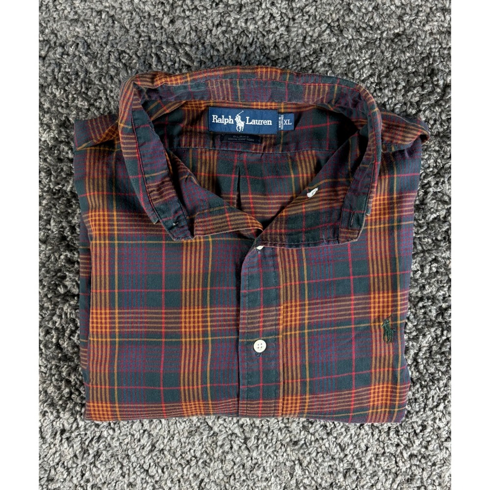 Ralph Lauren Blake Mens XL Plaid Button Down Shirt Cotton Long Sleeve Green